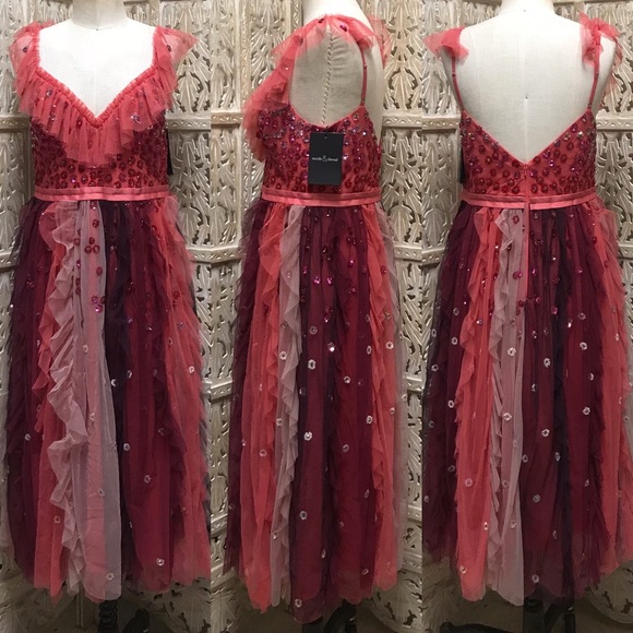 Needle & Thread Dresses & Skirts - NEEDLE & THREAD Rainbow Tulle Midi Dress in Cherry